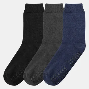 FITEXTREME Non-Skid Diabetic Crew Socks Non Binding Top Cotton Gripper Socks for Men 3Pairs One Size Black - multiple color