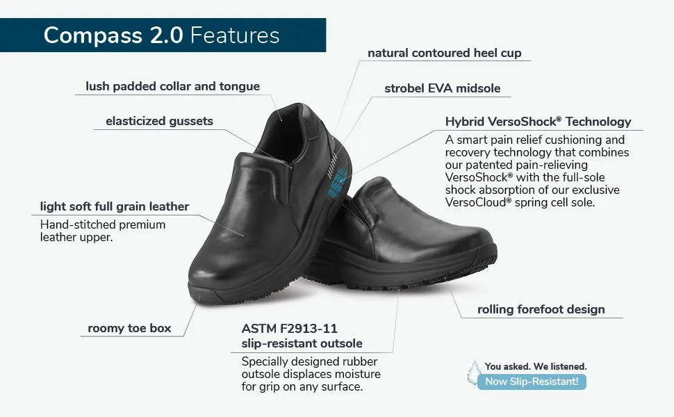 Gravity Defyer Men's G-Defy Compass 2.0 Work Shoes - VersoShock All Day Comfort Slip-on Shoes Supportive Slip Resistant Clogs 12 Wide Black - Compass 2.0 Features