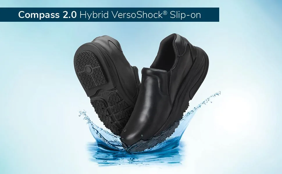 Gravity Defyer Men's G-Defy Compass 2.0 Work Shoes - VersoShock All Day Comfort Slip-on Shoes Supportive Slip Resistant Clogs 12 Wide Black - GDEFY Compass 2.0 Hybrid Versoshock Slip-on shoes