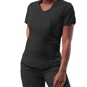 Adar Pro Core Classic Scrub Set for Women - Tailored V-Neck Scrub Top & Tailored Yoga Scrub Pants X-Large Petite Wine - product information 6