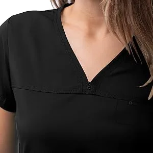 Adar Pro Movement Booster Scrub Set for Women - Sweetheart V-Neck Scrub Top & Yoga Jogger Scrub Pants Small Black - product information 3