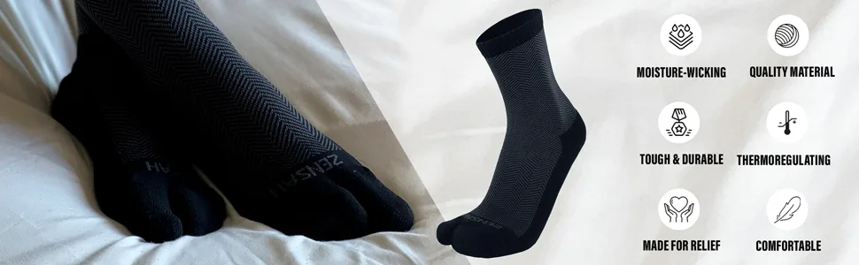 Zensah Bunion Ease Sock - Corrector Relief Sock for Bunions Women and Men - Toe Separator Sock Design Black/Grey Large - Bunion relief Bunion corrector Correct toes Toe separator socks Bunion socks women Bunion separator