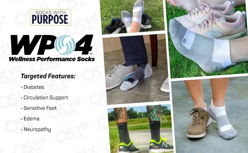 OS1st WP4 Wellness Performance Socks Ideal for Diabetics Sensitive feet Circulation Support and Edema Large White No-show - OS1st WP4 Performance Socks for diabetics and people with sensitive feet