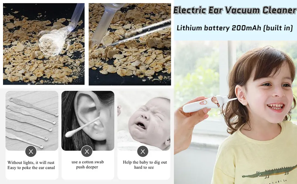 Electric Ear Suction Device Portable Automatic Electric Vacuum Ear Pick Ear Cleaner Earwax Remover with LED Light for Earwax Removal Soft Prevent Ear Pick Clean Tools Set (Black) - product information 1