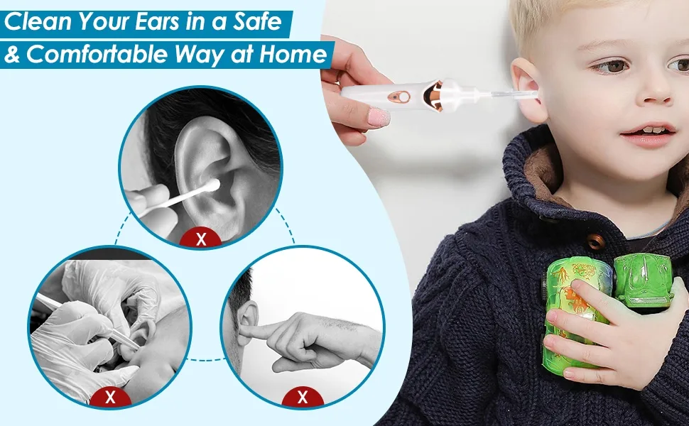 Electric Ear Suction Device Portable Automatic Electric Vacuum Ear Pick Ear Cleaner Earwax Remover with LED Light for Earwax Removal Soft Prevent Ear Pick Clean Tools Set (Black) - product information 4