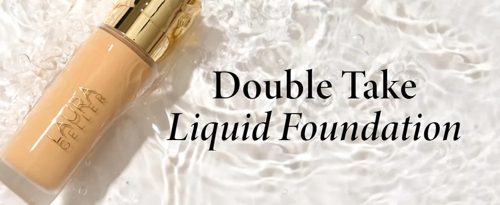 LAURA GELLER Double Take Liquid Foundation Golden Medium - Medium to Full Coverage - Natural Matte Finish & Foundation Makeup Brush Kit (2 PC) - Double Take Liquid Foundation