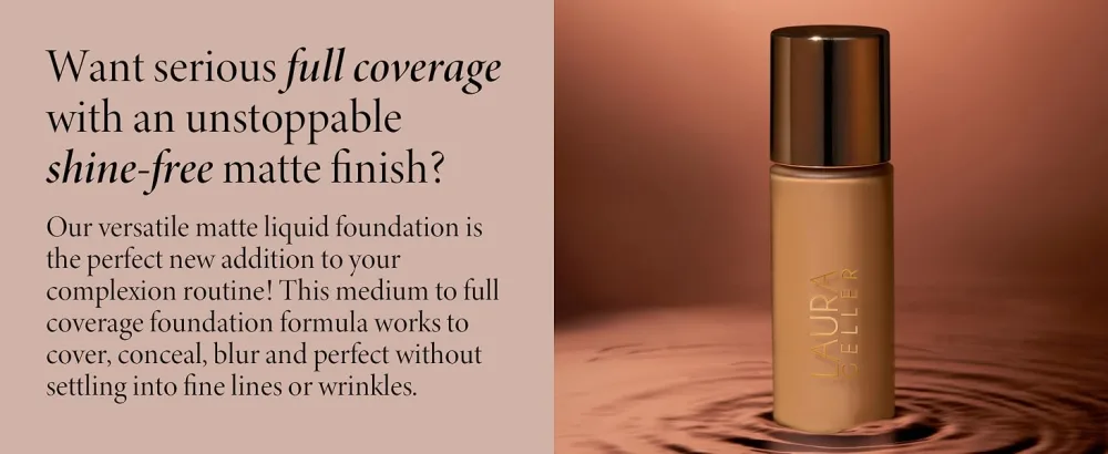 LAURA GELLER Double Take Liquid Foundation Golden Medium - Medium to Full Coverage - Natural Matte Finish & Foundation Makeup Brush Kit (2 PC) - Double Take Liquid Foundation