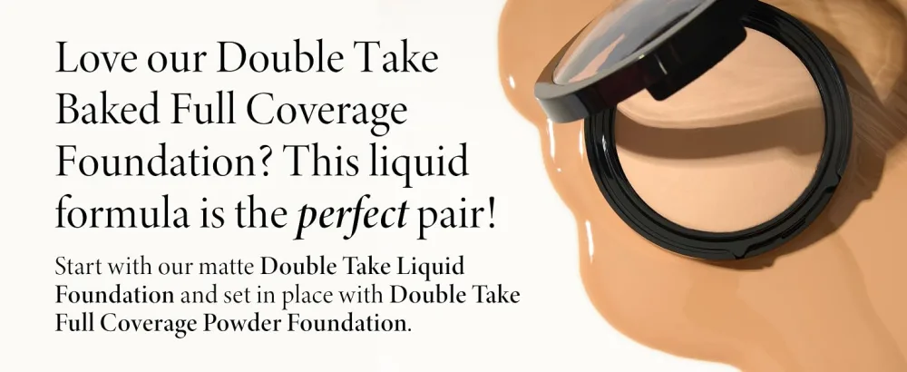 LAURA GELLER Double Take Liquid Foundation Golden Medium - Medium to Full Coverage - Natural Matte Finish & Foundation Makeup Brush Kit (2 PC) - Double Take Liquid Foundation