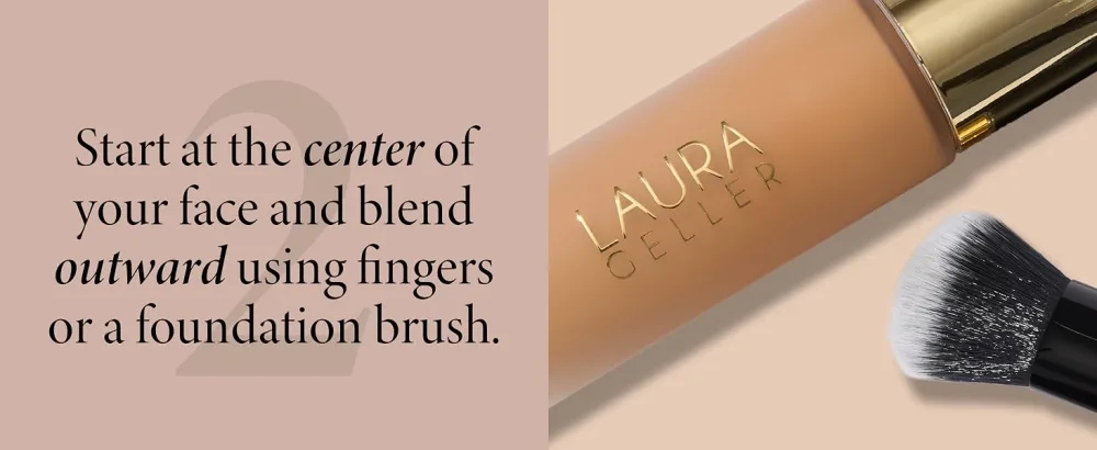 LAURA GELLER Double Take Liquid Foundation Golden Medium - Medium to Full Coverage - Natural Matte Finish & Foundation Makeup Brush Kit (2 PC) - Double Take Liquid Foundation