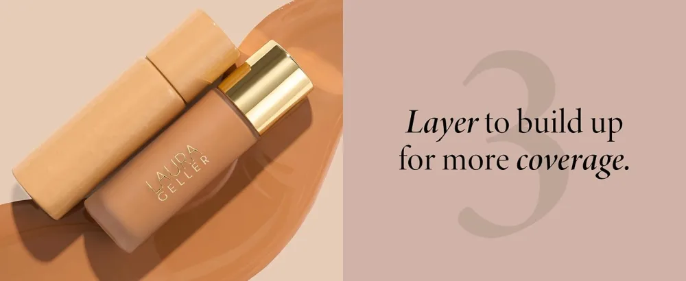 LAURA GELLER Double Take Liquid Foundation Golden Medium - Medium to Full Coverage - Natural Matte Finish & Foundation Makeup Brush Kit (2 PC) - Double Take Liquid Foundation
