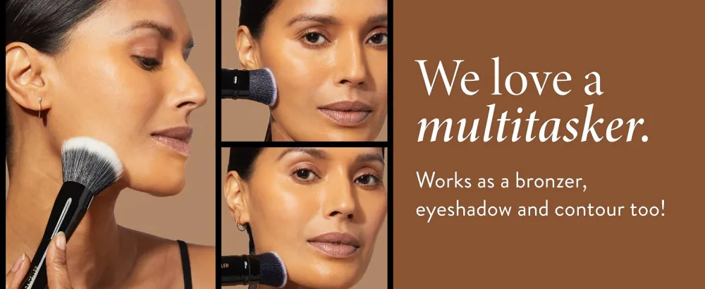 LAURA GELLER NEW YORK Baked Bronze-N-Brighten Bronzer Powder Fair + Retractable Airbrush Kabuki Brush - Bronze-n-Brighten Multitasking Bronzer