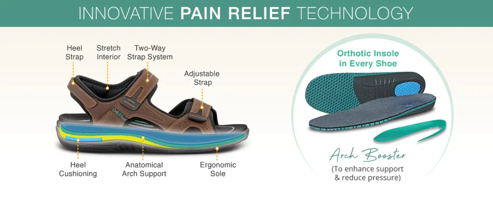 Orthofeet Men's Orthopedic Strap Sandals - Ideal for Foot Pain Relief Gemini 9 X-Wide Brown - tech