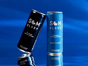 Som Sleep Ultimate Nighttime Set Sleep Mask & Functional Sleep Beverage Zero Sugar - 24-Pack - som sleep on blue background