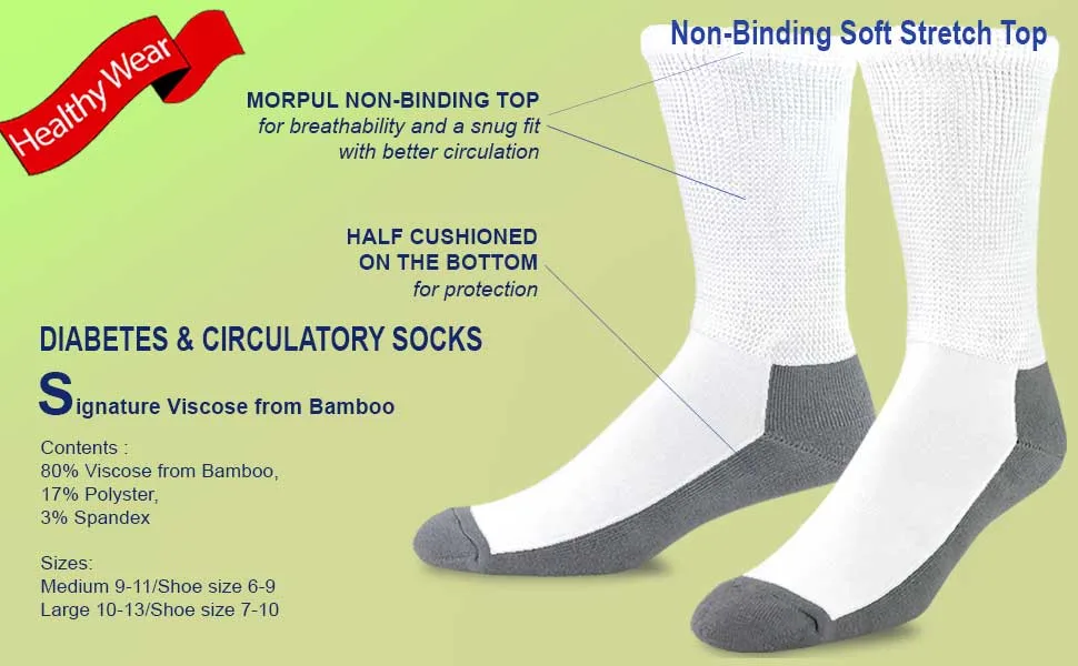 TeeHee Viscose from Bamboo Cushion Crew Diabetic Socks for Women and Men Multipack Large Basic_6pair - None Binding Diabetic Socks