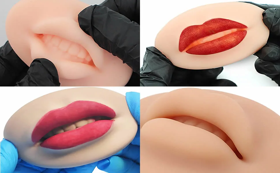 5D Open Mouth Silicone Lips Practice Skin Real Skin 5D Flexible Silicone Lips Model - 2022 Upgrade Authentic Soft Silicone Lip Practice Silicone Skin for Permanent Makeup Artists Light Brown - Soft Silicone Lip Model