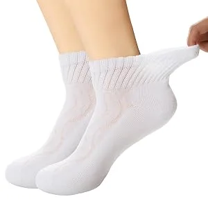 +MD 6 Pairs Non-Binding Women's Moisture Wicking Cushion Quarter Bamboo Diabetic Socks Ankle/6 Pairs White 9-11 - product information 2