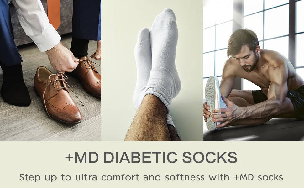 +MD 6 Pairs Non-Binding Men's Moisture Wicking Cushion Quarter Bamboo Diabetic Socks Ankle/6 Pairs White 10-13 - product information 1