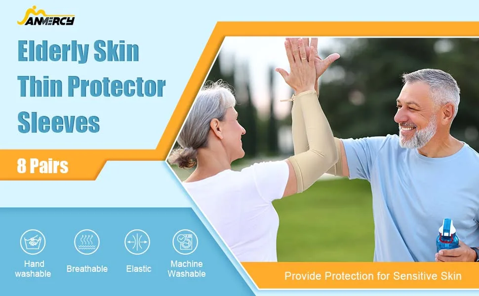 8 Pairs Elderly Skin Thin Protector Sleeves Bruise Abrasions Protective Arm Sleeve Beige - product information 1