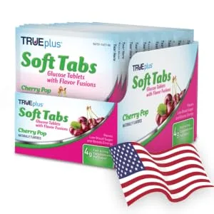 TRUEplus Cherry Pop Glucose Tablets and 100ct True METRIX Test Strips - glucose tabs, glucose tablets, cherry glucose tabs, diabetes, true plus, trueplus