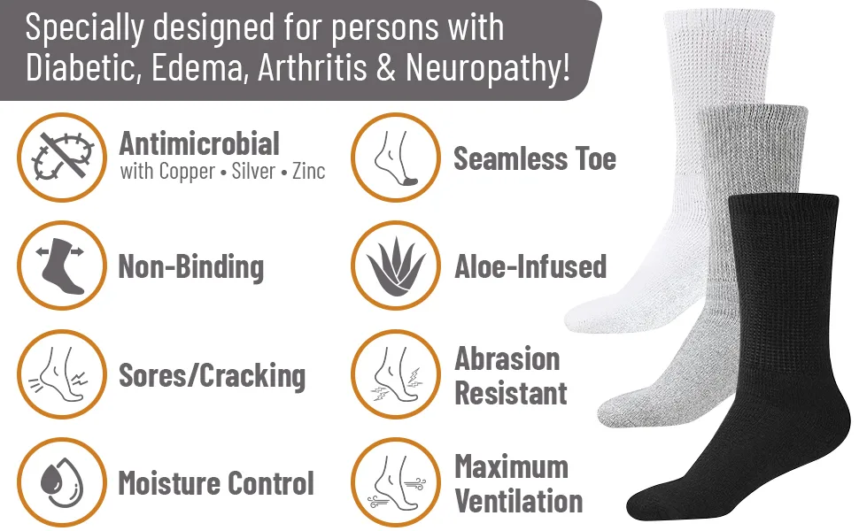 Debra Weitzner Diabetic Ankle Crew Socks Mens Womens Non-Binding Socks Loose Fit 12 Pairs 10-13 Ankle/White - diabetic non binding mens womens socks loose fit diabetes elderly hospital