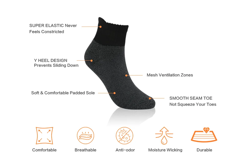 Athlemo Women&Men Bamboo Diabetic Socks 6 Pairs Circulation No-Binding Ankle Black/White/Pink(6 Pairs) 9-11 - Athlemo diabetic socks