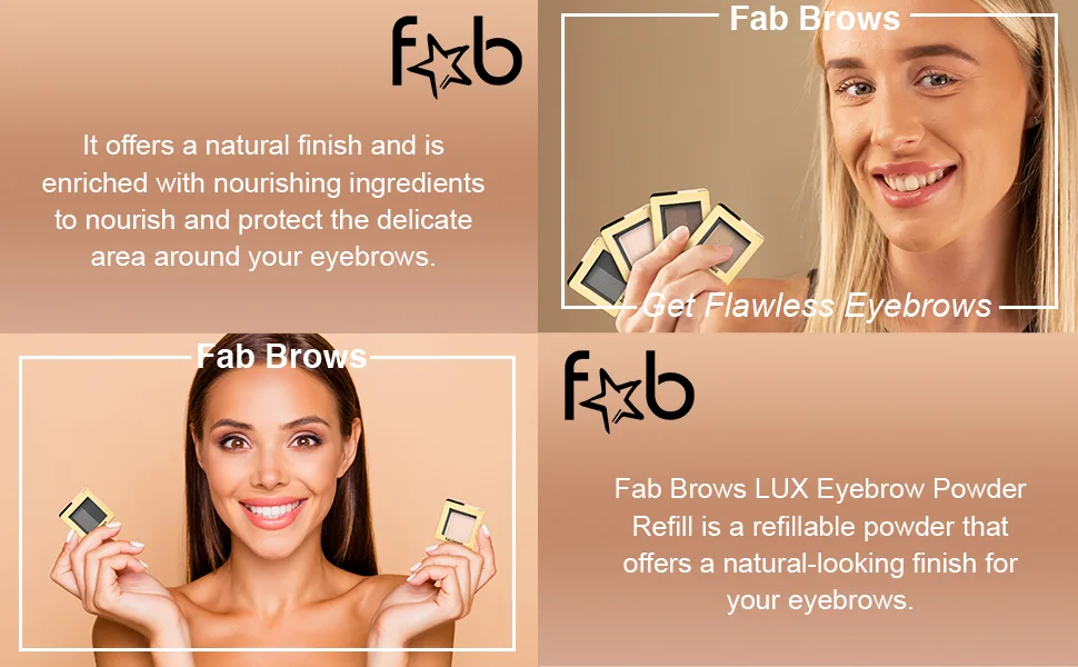 Lux Eyebrow Kit Refill Powder - Soft and Natural Eyebrow Definition for Dark Brown/Chocolate Brows On-The-Go - CREATE GORGEOUS EYEBROW LOOKS WITH FAB BROWS