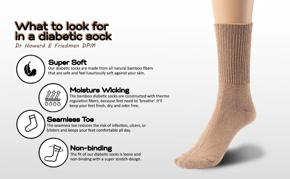 Silky Toes 3 or 6 Pack Men s Bamboo Diabetic Seamless Soft Non-Binding Crew Socks Also Available In Plus Sizes 10-13 Black- 3 Pairs - Non-binding diabetic sock seamless toe