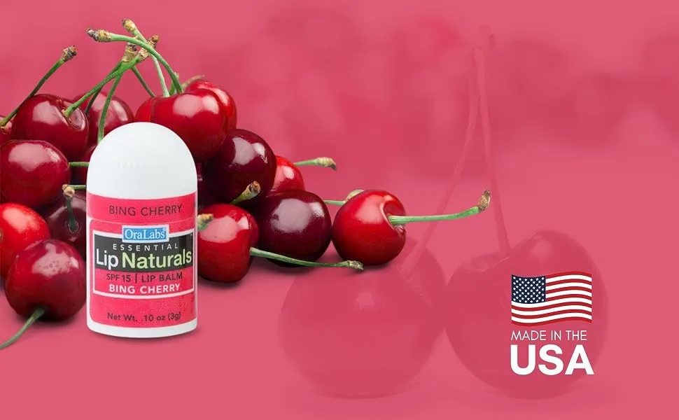 Lip Naturals | Assorted SPF-15 Mini Lip Balm - Includes Bing Cherry Tea Tree Mint and Vanilla Bean - Pack of 36 - Lip Naturals Mini Lip Balm Flavor - Bing Cherry Made with SPF 15, Made in USA