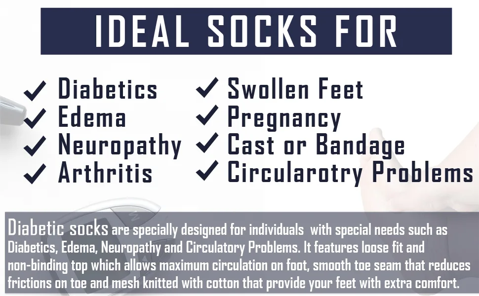 Doctor Recommend Thermal Diabetic Socks Keep Foot Warm Non-Binding Crew Socks For Men Women 9-11 6 Pairs Assorted (Black Grey Navy) - 67.DBT-275-4B