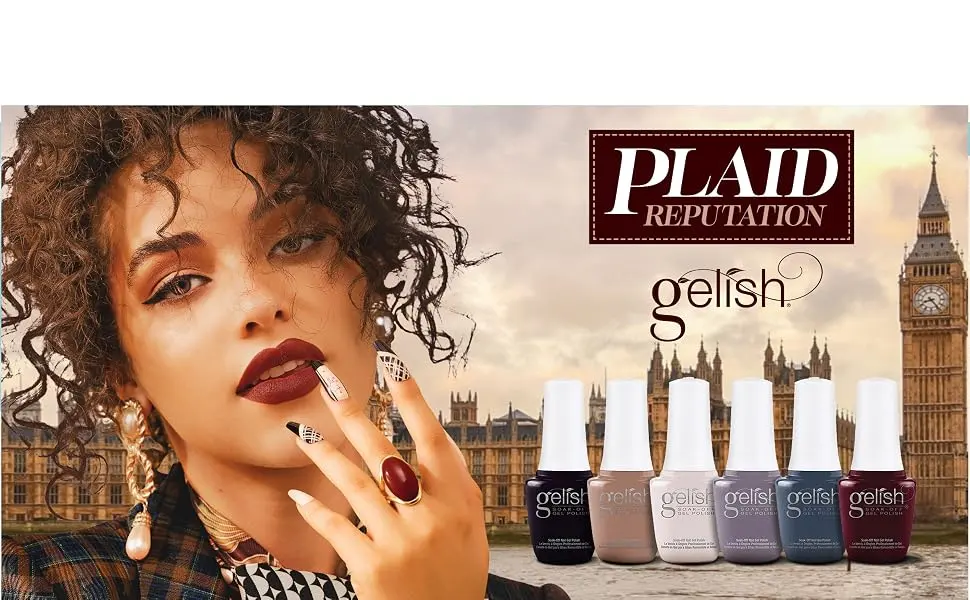 Gelish Fall 2022 Plaid Reputation Collection 9 mL Sized Bottles Quick Curing At Home Manicure Soak Off Gel Nail Polish Set 6 Pack - Gelish Full Bloom