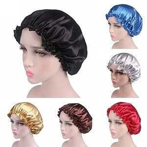 TOPTIE Women Satin Bonnet Night Sleep Cap Elastic Night Hair Cover-Black - product information 5