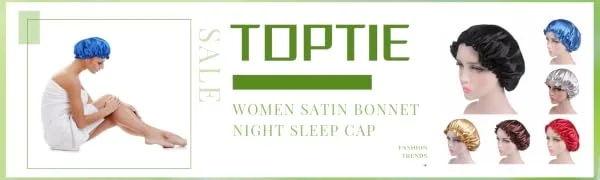 TOPTIE Women Satin Bonnet Night Sleep Cap Elastic Night Hair Cover-Black - Main