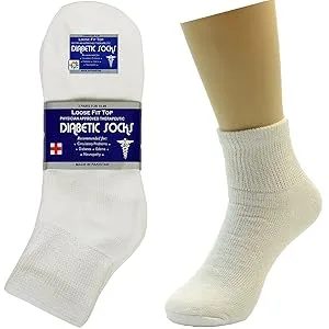 USBingoshop 3 6 or 12 Pairs Mens Physicians Approved Crew Ankle Diabetic Socks Cotton 12 Pairs Da-white - Diabetic Ankle Socks
