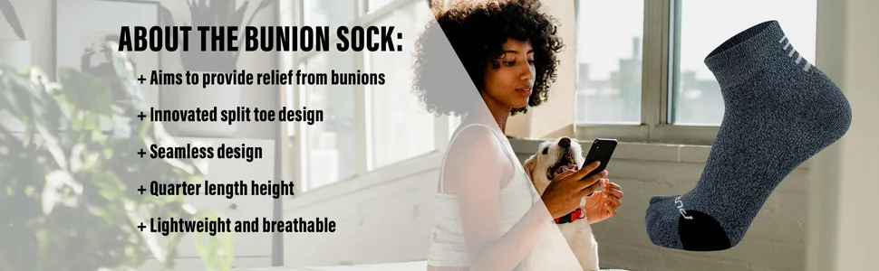 Pure Athlete Bunion Relief Sock - Ankle Length Tailors Bunion Corrector Socks for Men Women Split Toe Design Heather Grey Large - Bunion Sock features and benefits, breathable, aims to provide relief