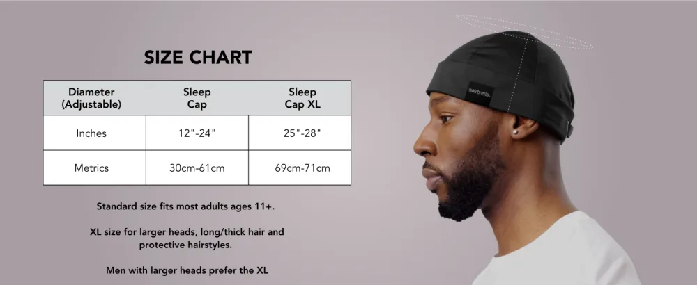Hairbrella Premium Satin-Lined Mens Sleep Cap Wave Cap Adjustable Durags for Men Durag Alternative for 360 Waves Black X-large - Unisex Sleep Cap