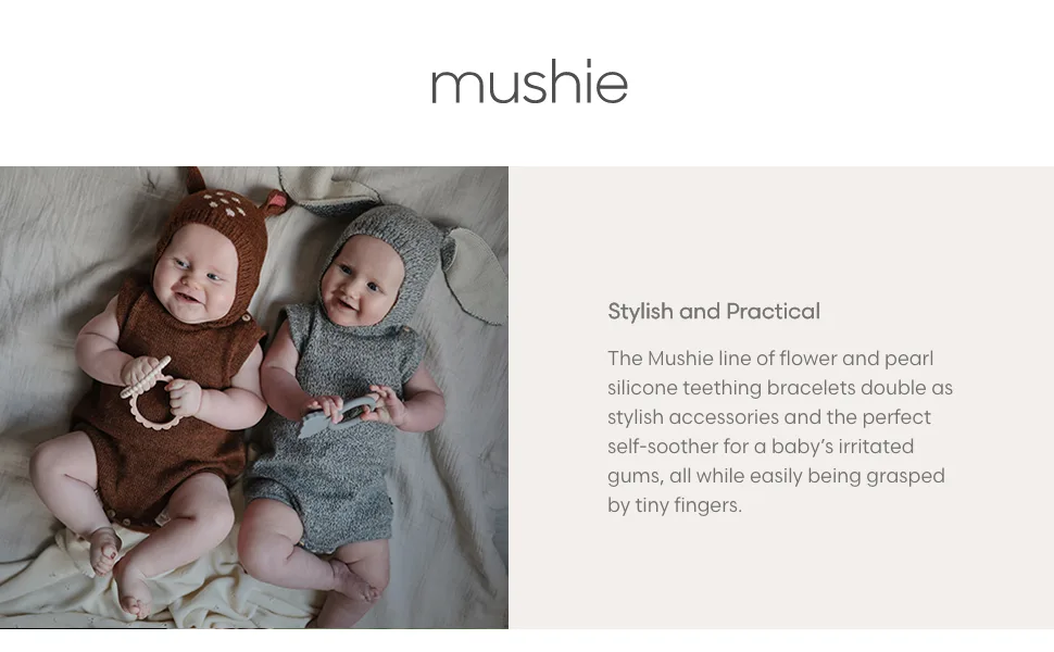 mushie Flower Teether Bracelet | 3-Pack (Cambridge Blue/Clementine/Natural) - Mushie Bracelet Teethers | Stylish and Practical
