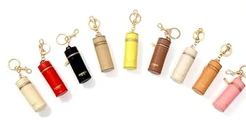 Cockatoo Nappa Leaeher Zipper Lipstick Case with Keyring Chapstick Holder Keychain (TRUE RED) - 6666