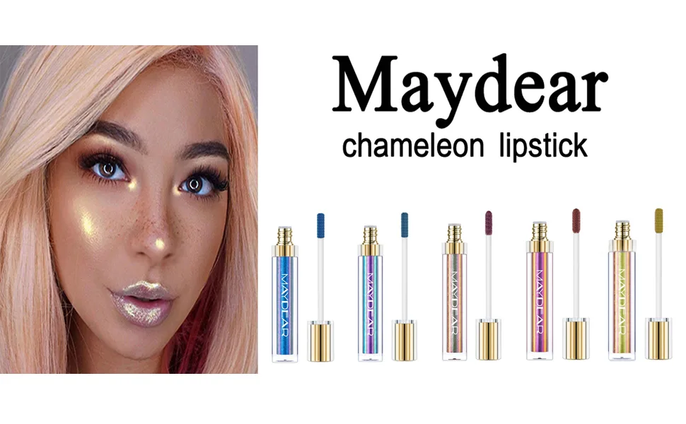 Maydear 2 Pack Chameleon Lipstick Long Lasting Waterproof Colourful Diamond Shimmer Lip Gloss for Women Girls Makeup kit-brown green&Blue Purple #2 - chameleon lipstick