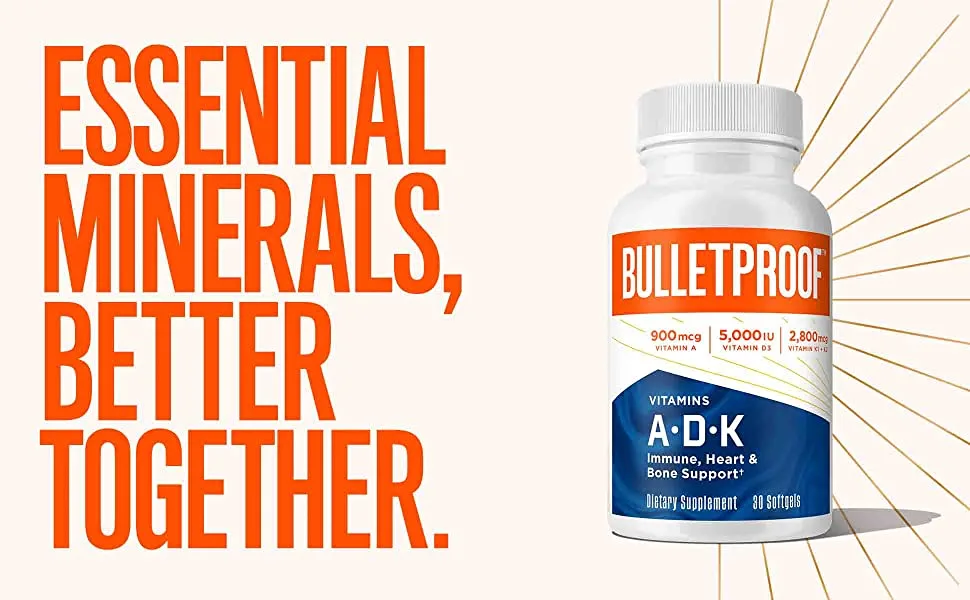 Bulletproof Triple Threat Strength Bundle Vitamins A-D-K 30 Softgels Zinc with Copper 60 Capsules Methyl B-12 Spearmint Flavor 60 Lozenges - Detox, master antioxidant, Glutathione Force, immune system, detoxification, liposomal delivery