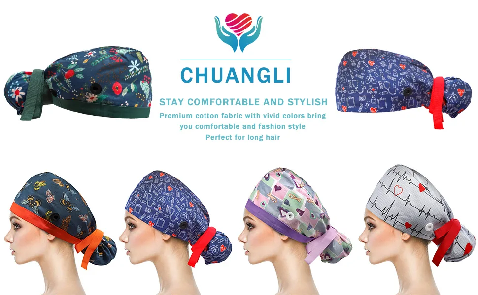 CHUANGLI 3Pcs Long Hair Working Caps with Button and Sweatband Adjustable Cotton Ponytail Hats for Women #A05 - Working Hats for Women
