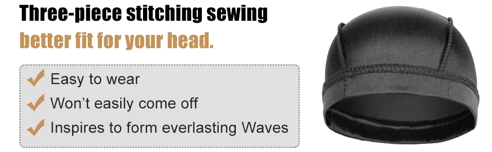 3PCS Silky Wave Caps for Men Waves Good Compression Caps Over Durags for Wavers Blakc-black-black - better stiching sewing