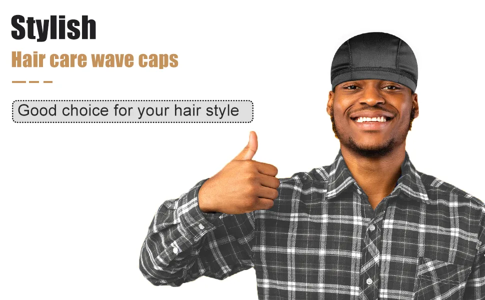 3PCS Silky Wave Caps for Men Waves Good Compression Caps Over Durags for Wavers Blakc-black-black - stylish