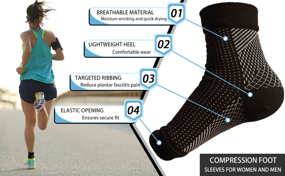 Ohyeahus Compression Foot Sleeves (3 Pairs) - Plantar Fasciitis Ankle Support Socks S/M (Us Women 6 - 9 / Men 5 - 8) 3 Pairs - product information 1