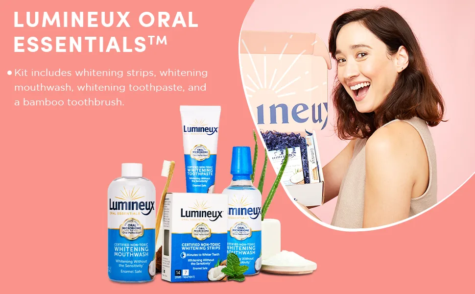 Lumineux Oral Essentials Teeth Whitening Toothpaste and Whitening Mouthwash Bundle - 14 Whitening Strips - Lumineux Oral Essentials Teeth Whitening Toothpaste and Whitening Mouthwash Bundle