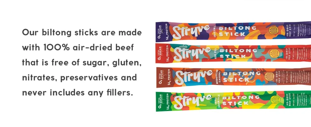 Stryve Foods Biltong Beef Stick  - stryve biltong beef jerky snack sugar low carb keto protein paleo meat sticks whole30 variety