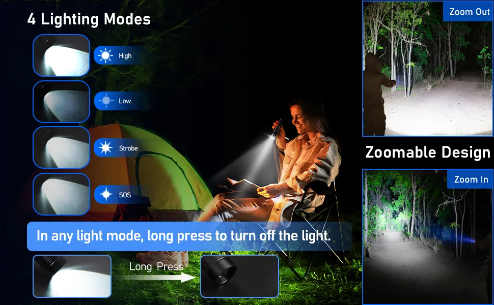 Blukar Flashlight Rechargeable High Lumens Tactical Flashlight Super Bright Small LED Flash Light-Zoomable Adjustable Brightness Long Lasting for Camping Outdoors Christmas Gifts Men & Women Black 1 pack-Black - product information 2