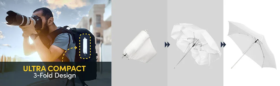 LimoStudio 2 Pack 33" 3-Fold Ultra Compact Professional Photography Photo Video Studio Lighting Flash Translucent White Soft Umbrella for Photo Portrait Studio Shooting AGG3099 2PACK - compact size