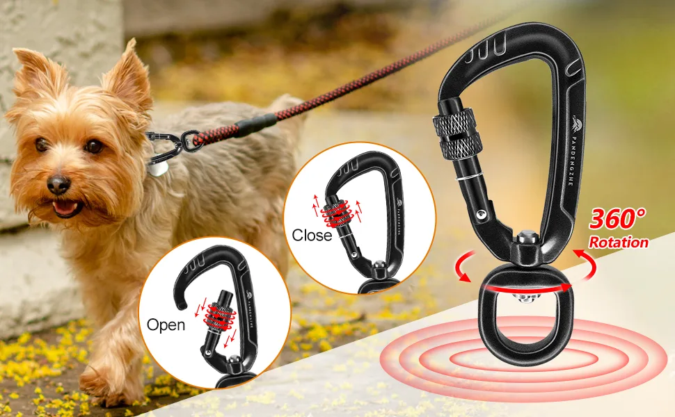 PANDENGZHE Locking Carabiner Clips 2.5" with Swivel Clasp for Securing Pets Dog Leash Harness Camping Hiking Backpack Outdoors Gym (2 Pack) - locking Carabiner Clips