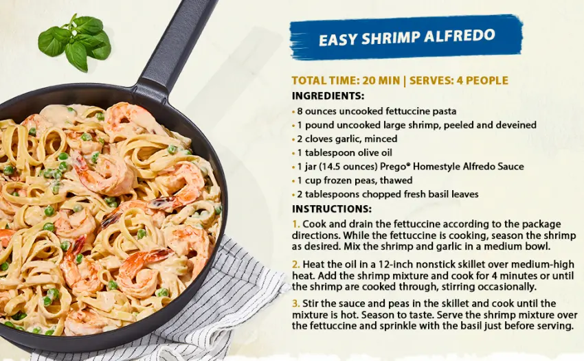 Prego Alfredo Sauce with Roasted Garlic and Parmesan Cheese 14.5 Oz Jar (Case of 6) - shrimp