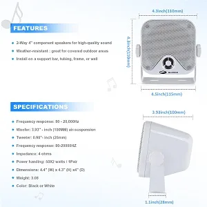 GUZARE Marine Stereo Speaker Package Bluetooth MP3/USB AM/FM Waterproof Radio Bundle for Boat SPA ATV UTV - Marine Speaker size 301w